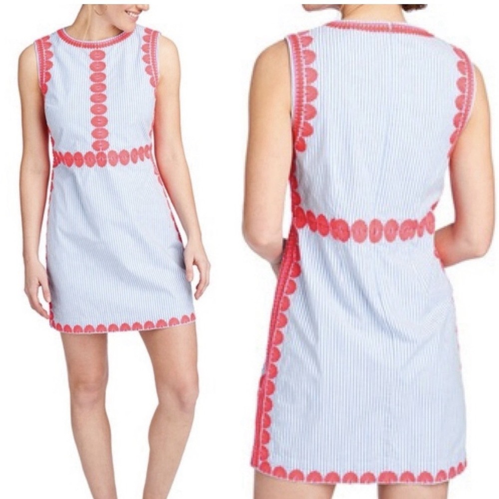 Vineyard Vines Pop Embroidered Shift Dress Cornflower Stripe Size 4